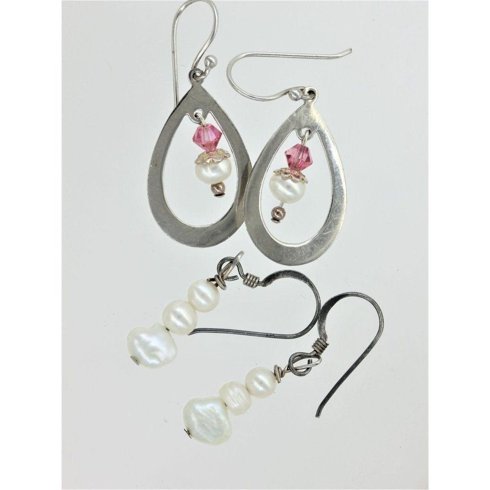 925 STERLING EARRINGS pearls, pink gemstones, AtI